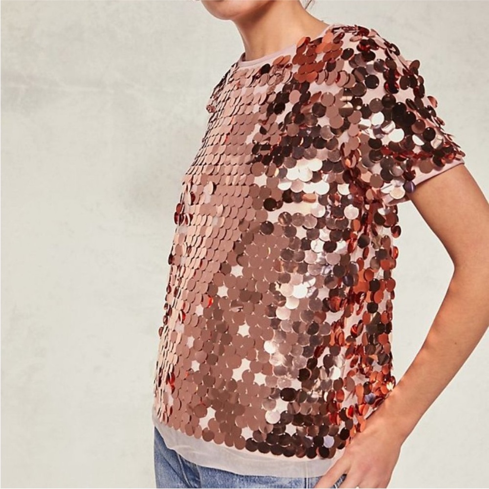 Anthropologie Rose Gold Sequin Short-Sleeve Tunic - Picture 14 of 16